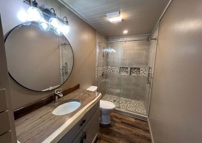 bathroom remodeling wtih custom vanity and tile shower